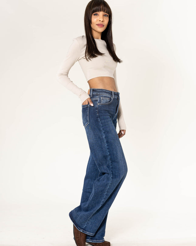 Wholesale Fleece-Lined Flare Jeans Blue
