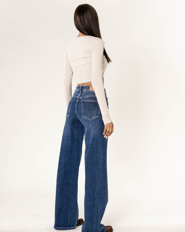 Wholesale Fleece-Lined Flare Jeans Blue
