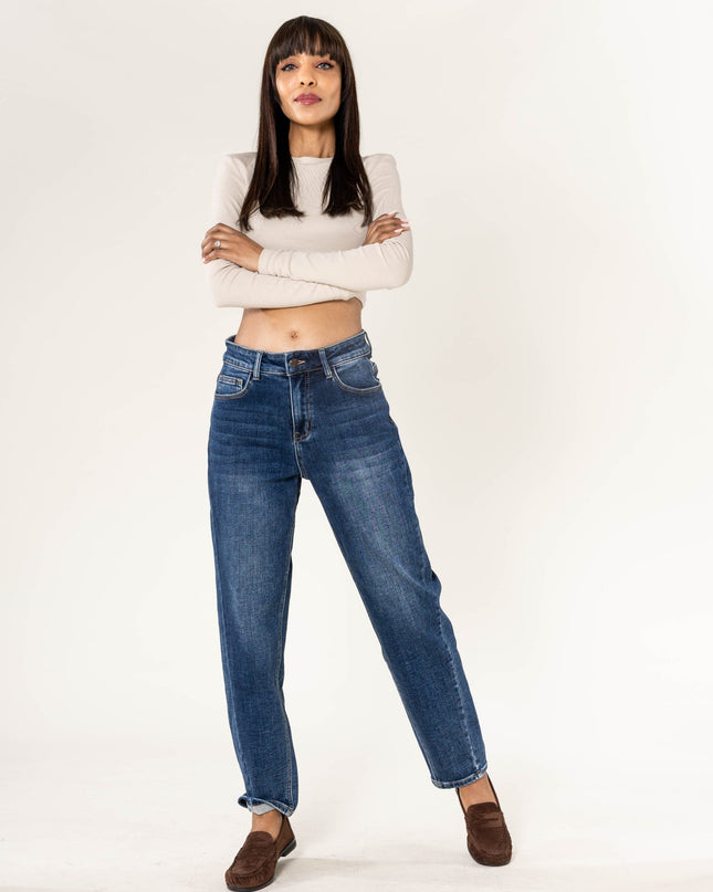 Wholesale Barrel Leg Fleece-Lined Jeans Blue