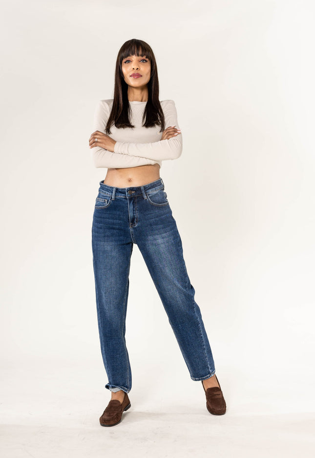 Wholesale Barrel Leg Fleece-Lined Jeans Blue