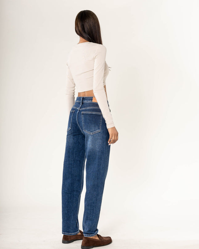 Wholesale Barrel Leg Fleece-Lined Jeans Blue