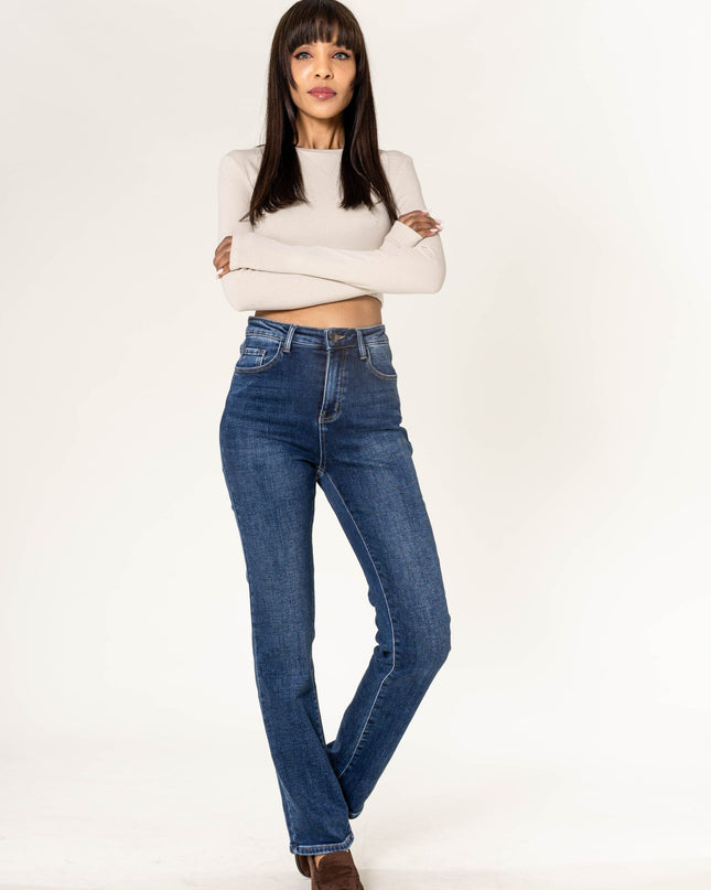 Wholesale Fleece-Lined Straight Leg Jeans Blue