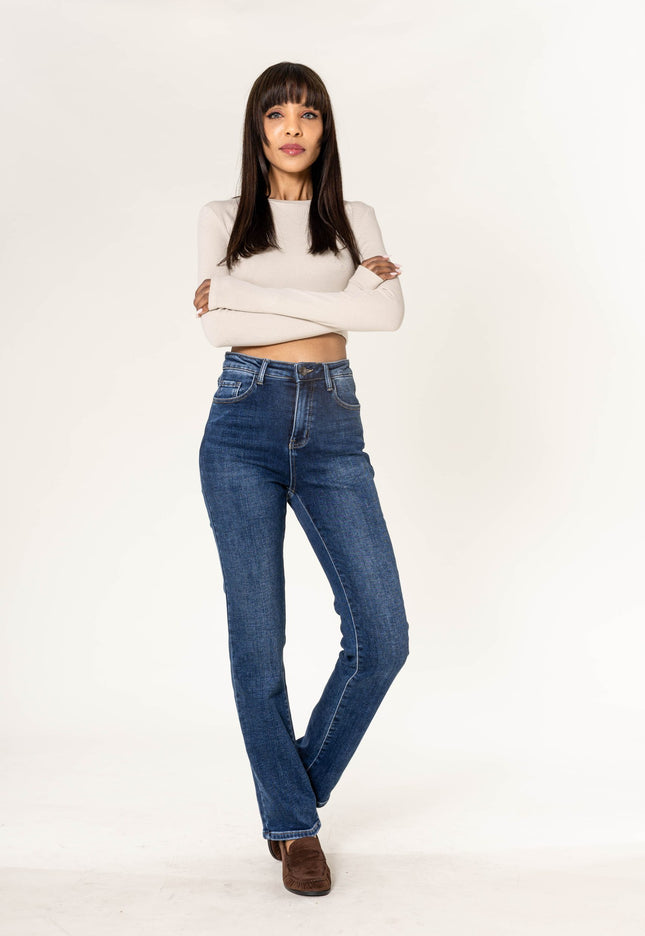 Wholesale Fleece-Lined Straight Leg Jeans Blue