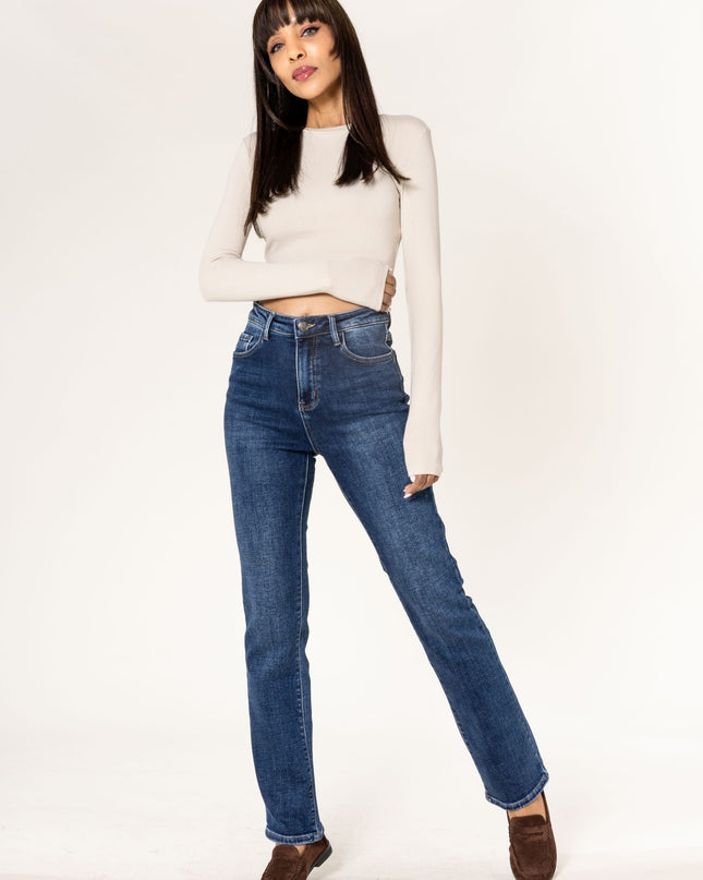 Wholesale Fleece-Lined Straight Leg Jeans Blue