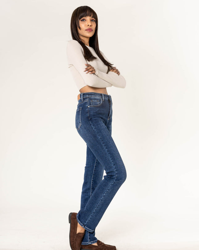 Wholesale Fleece-Lined Straight Leg Jeans Blue