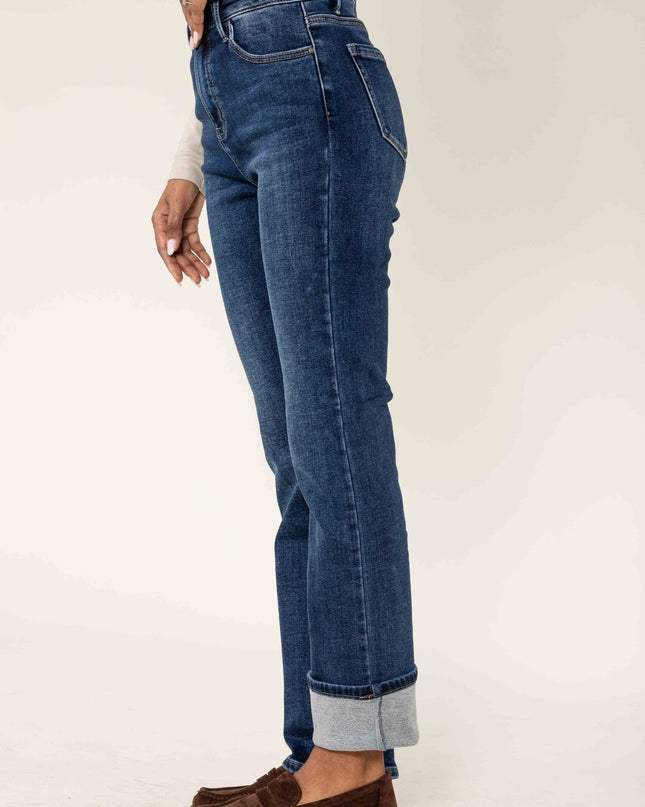 Wholesale Fleece-Lined Straight Leg Jeans Blue