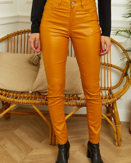 Women's Mustard Coated Skinny Trousers