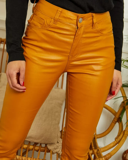 Women's Mustard Coated Skinny Trousers