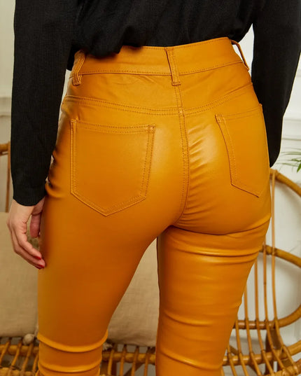 Women's Mustard Coated Skinny Trousers