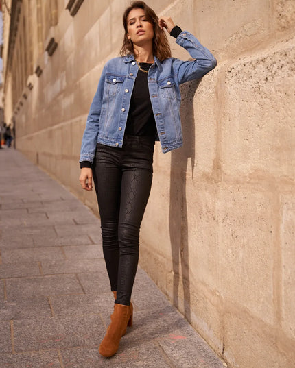 Women's Black Coated Skinny Trousers