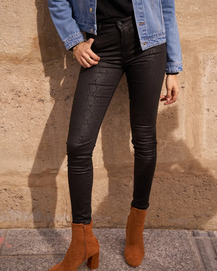 Women's Black Coated Skinny Trousers