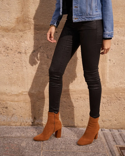 Women's Black Coated Skinny Trousers