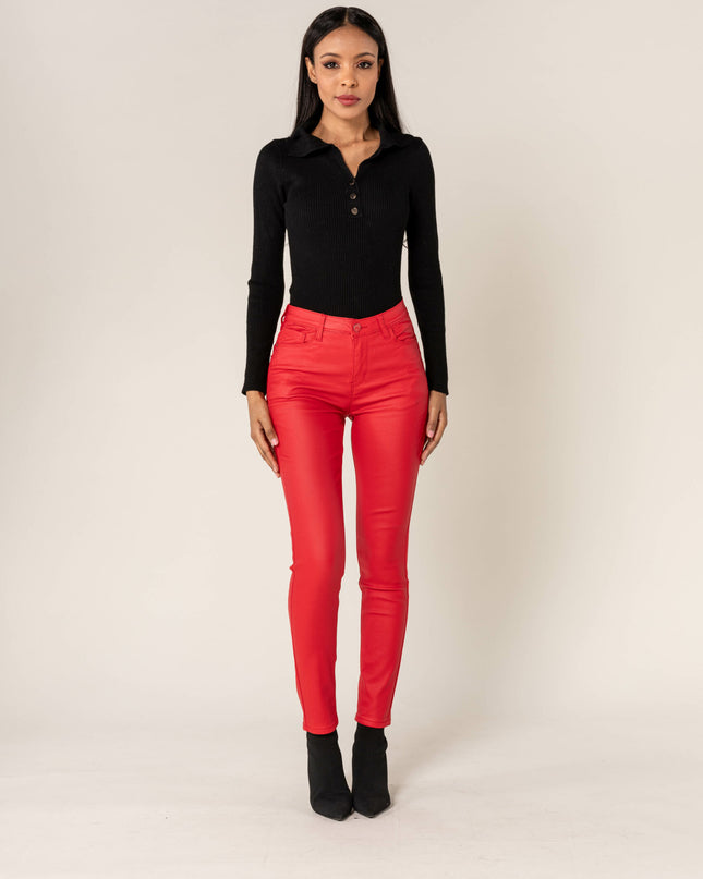 Wholesale Push Up Oiled Pants Red