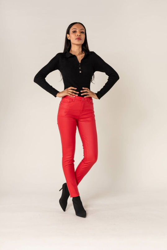 Wholesale Push Up Oiled Pants Red