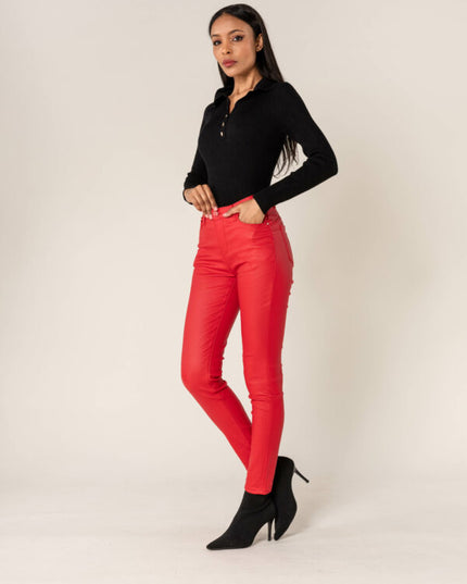Wholesale Push Up Oiled Pants Red