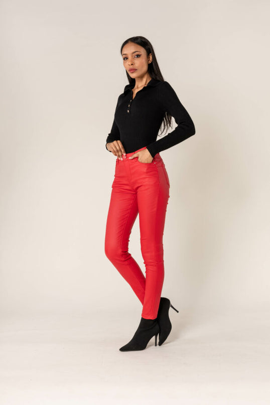 Wholesale Push Up Oiled Pants Red