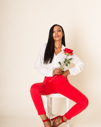 Wholesale Red Classic High Waist Jeans