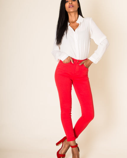 Wholesale Red Classic High Waist Jeans