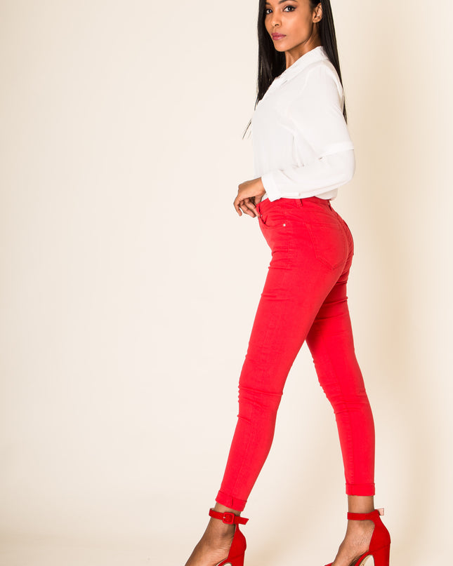 Wholesale Red Classic High Waist Jeans