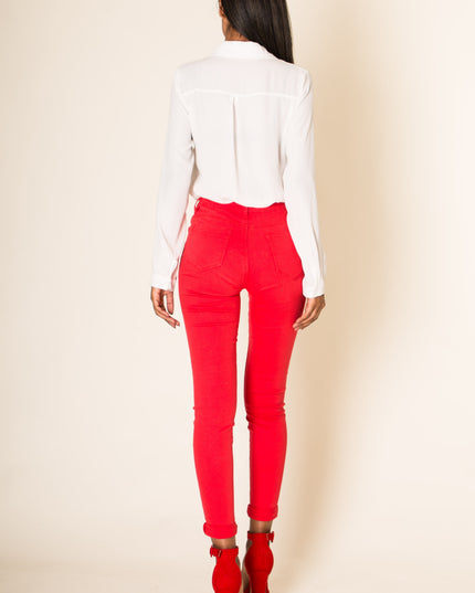 Wholesale Red Classic High Waist Jeans