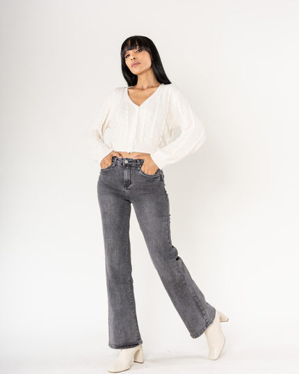 Wholesale Grey High Waisted Flared Jeans
