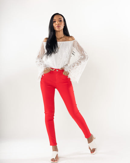 Wholesale Red Push Up High Waist Jeans