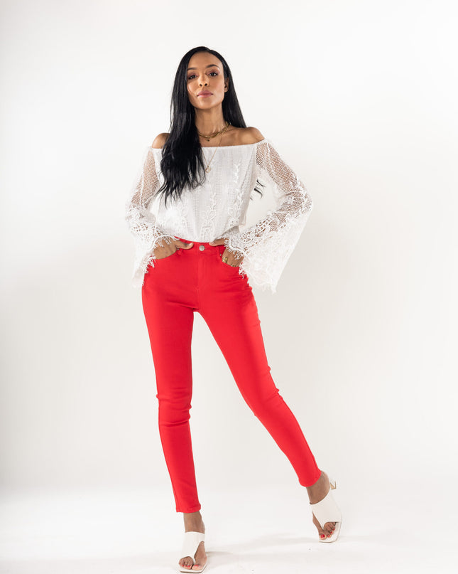 Wholesale Red Push Up High Waist Jeans