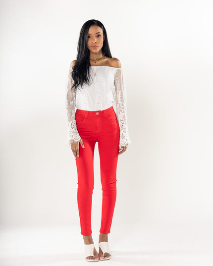 Wholesale Red Push Up High Waist Jeans