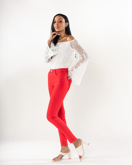 Wholesale Red Push Up High Waist Jeans
