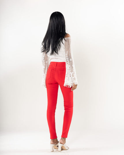 Wholesale Red Push Up High Waist Jeans