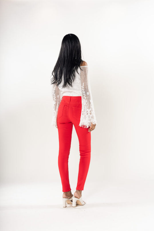 Wholesale Red Push Up High Waist Jeans