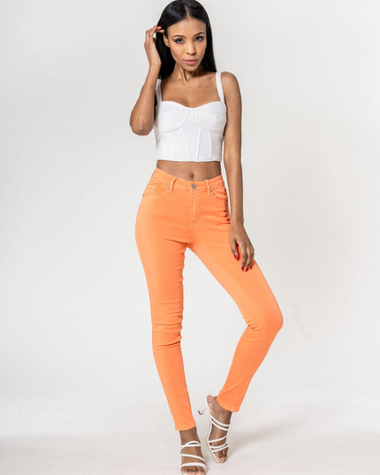 Wholesale Push-up slim jeans color orange