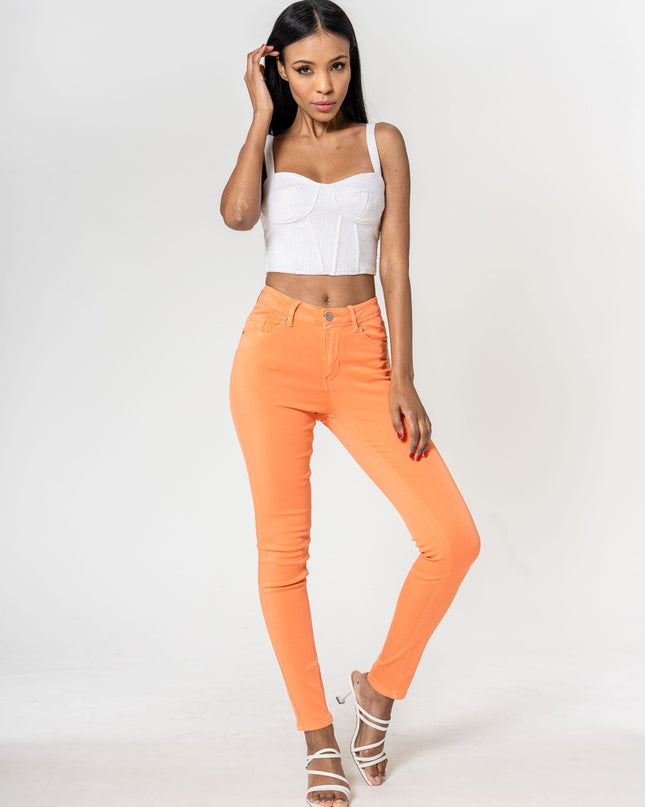 Wholesale Push-up slim jeans color orange