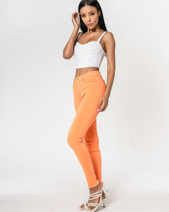 Wholesale Push-up slim jeans color orange