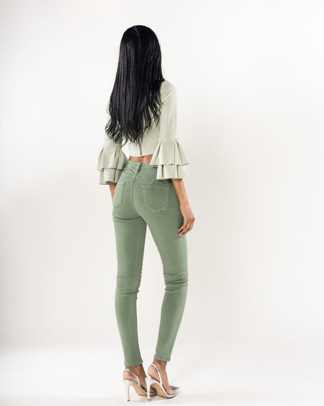 Wholesale Almond Green Push Up High Waist Jeans