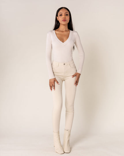 Wholesale Cream Push Up High Waist Jeans