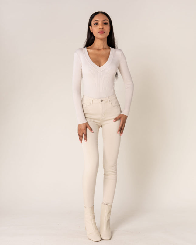Wholesale Cream Push Up High Waist Jeans