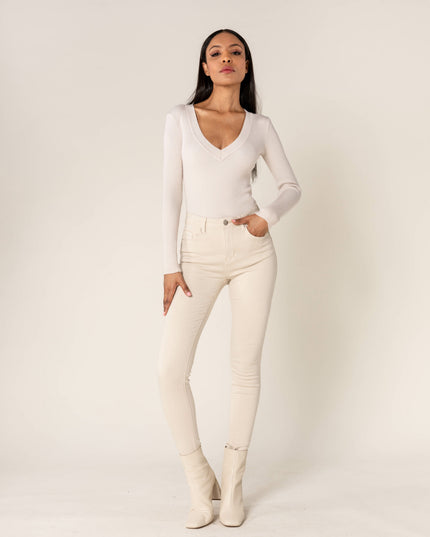 Wholesale Cream Push Up High Waist Jeans