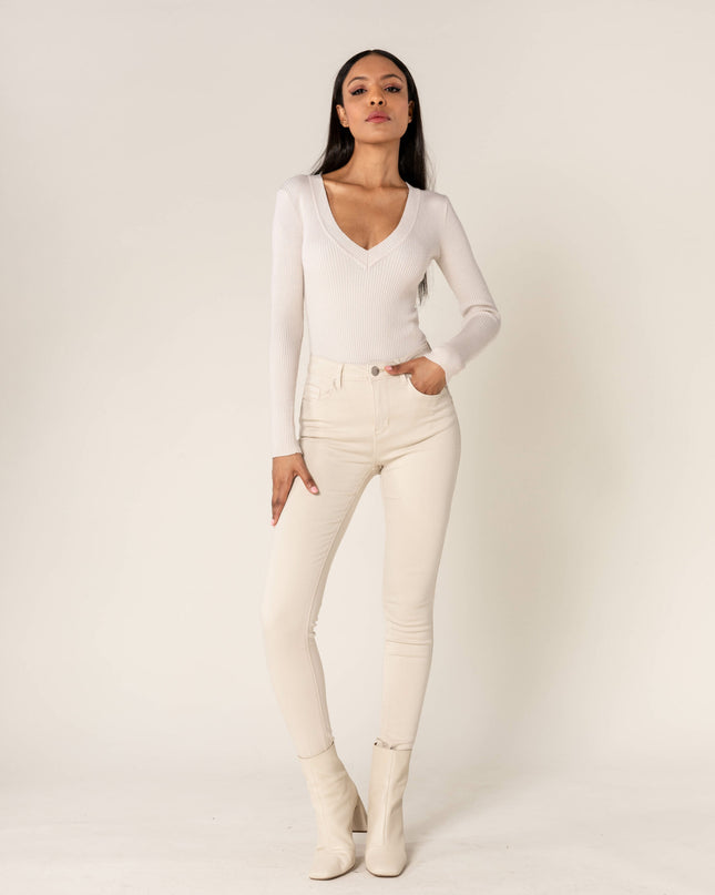 Wholesale Cream Push Up High Waist Jeans
