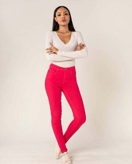 Wholesale Push-up slim jeans raspberry color