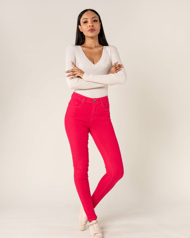 Wholesale Push-up slim jeans raspberry color