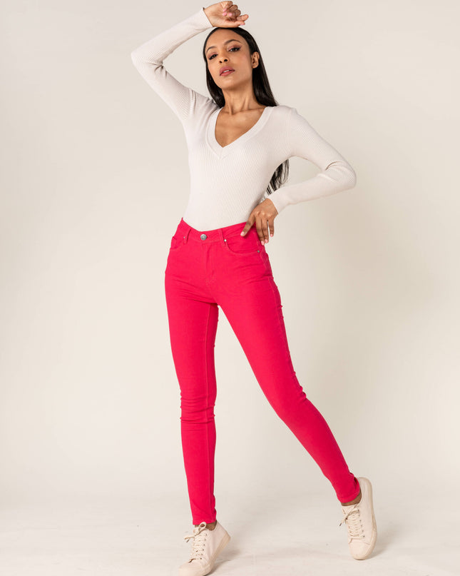 Wholesale Push-up slim jeans raspberry color