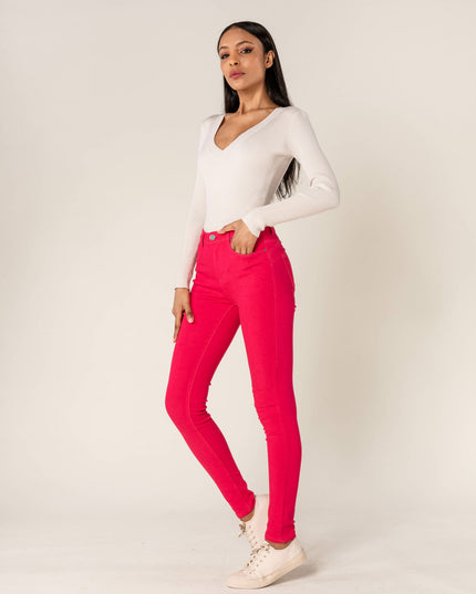 Wholesale Push-up slim jeans raspberry color
