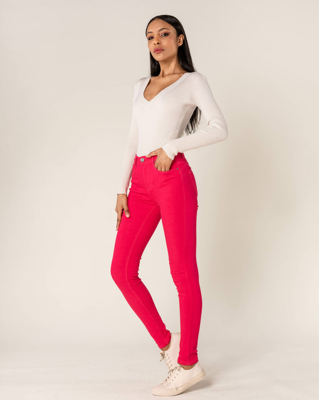 Wholesale Push-up slim jeans raspberry color