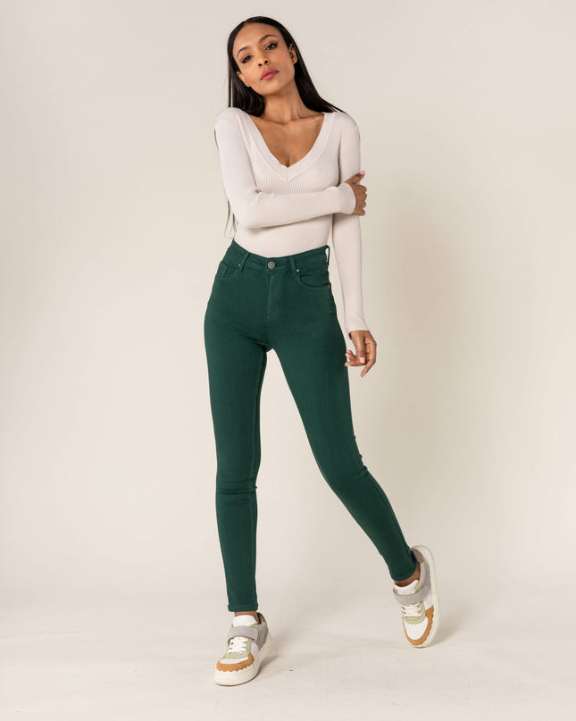 Wholesale Push-up slim jeans color fir green