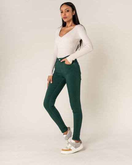 Wholesale Push-up slim jeans color fir green