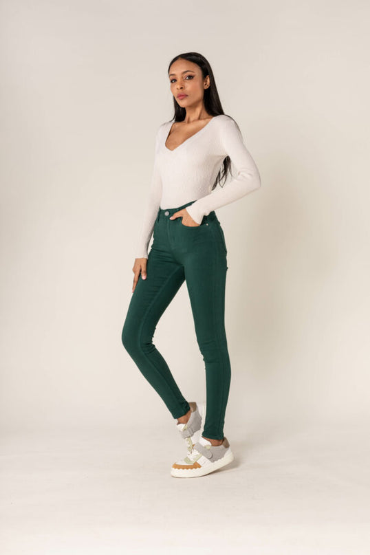 Wholesale Push-up slim jeans color fir green