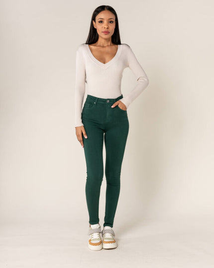 Wholesale Push-up slim jeans color fir green