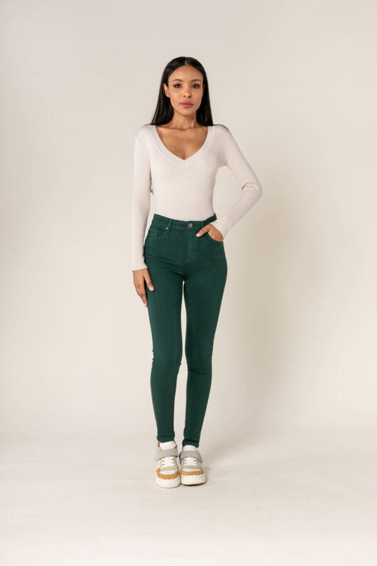 Wholesale Push-up slim jeans color fir green