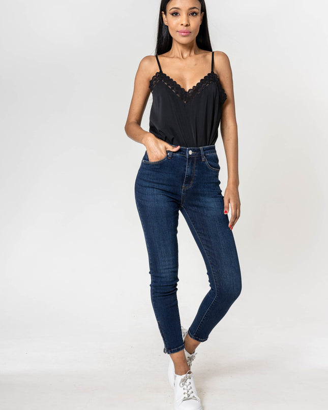 Wholesale dark blue zipped jeans